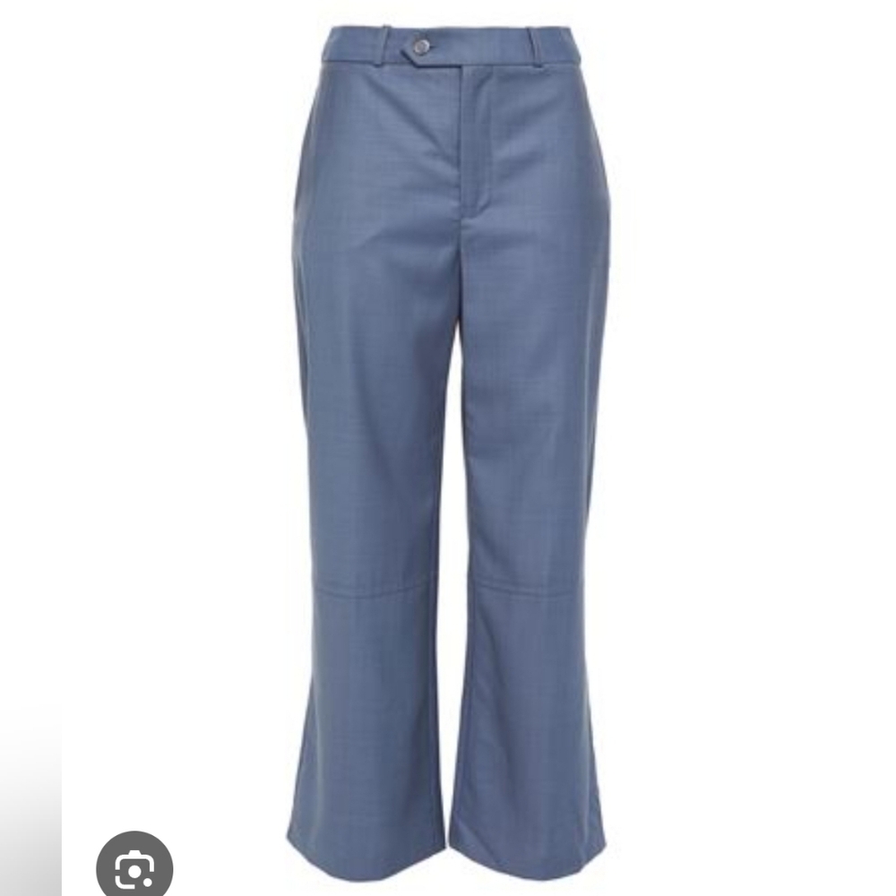 Zimmermann Designer Slate Blue Wide Leg Cropped 100% Wool Pants Women Size 8